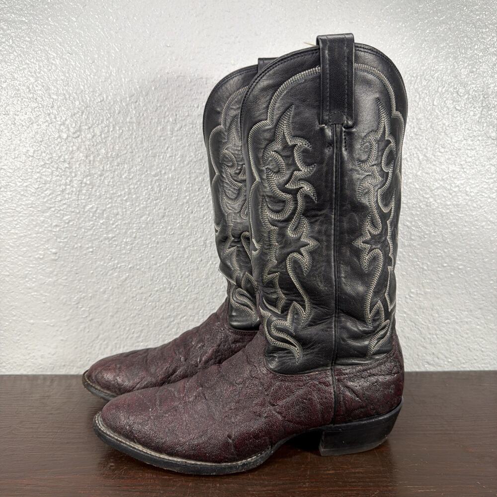 Vintage Nocona Exotic Elephant Print Men 9 D Black Leather Cowboy Western Boots